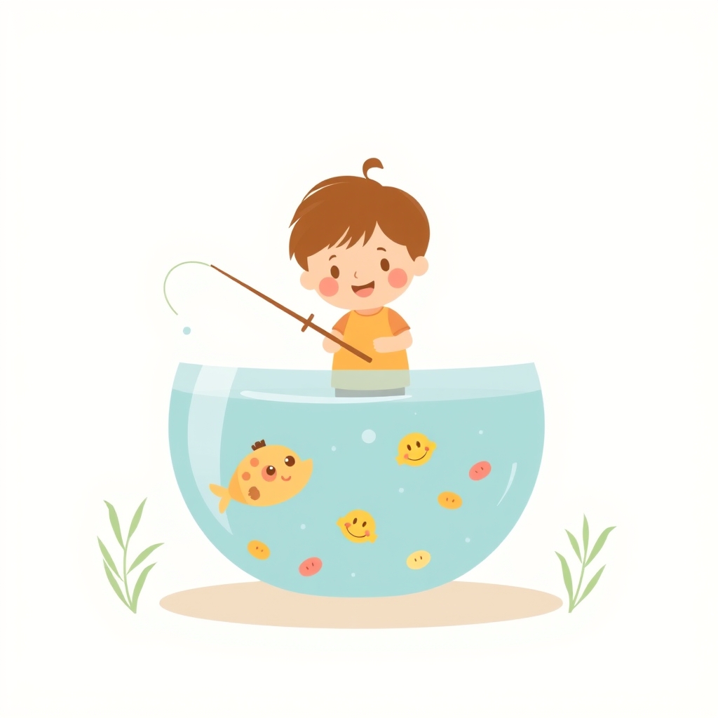 La pêche aux bouchons dans la bassine d'eau